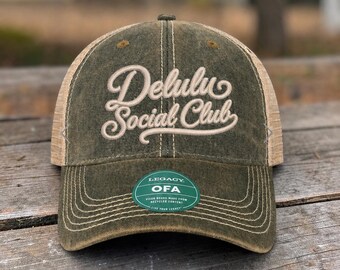 Delulu Social Club Hat, 3D puff Embroidered Trucker Hat, Optimistic girl  Cap, Girls Trip Hat, Delulu Era, fantasy girl hat, overthinker hat