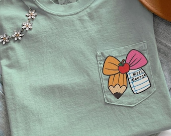 Custom Embroidered Teacher Coquette Bow Sweatshirts || Teacher Gift || Personalized Teacher Shirt|| Embroidered Coquette Bow |