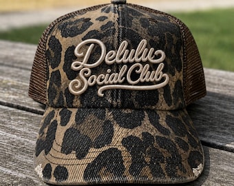 Delulu Social Club Hat, 3D puff Embroidered Trucker Hat, Optimistic girl  Cap, Girls Trip Hat, Delulu Era, fantasy girl hat, overthinker hat