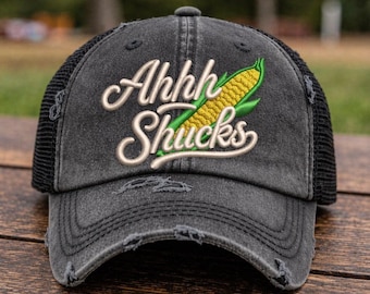 Women's Ahh Shucks 3D puff embroidered Hat, Support Your Local Farm Hat, Farmer hat, Farm Life Gifts, Country Girl hat, Corn hat