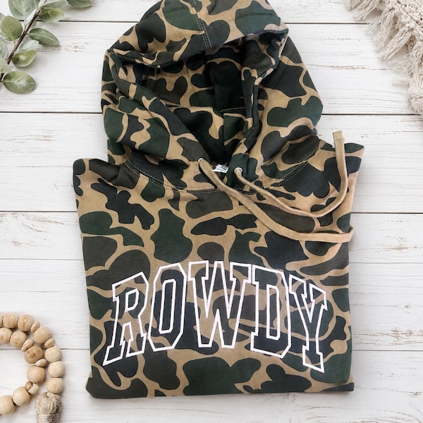CUSTOM Rowdy Embroidered Duck Camo Hoodie, Western Camo Sweatshirt, Country Girl Hoodie, Pink Embroidery Hoodie, Cowgirl Gift