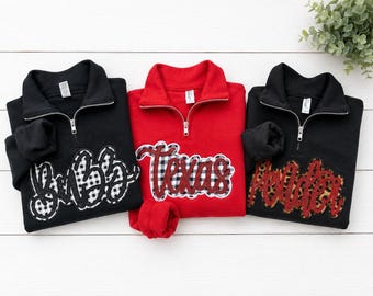 CUSTOM leopard print Sparkle Game Day Sweatshirt, Gameday Sweater, Game Day Quarter Zip, Gameday Shirt, Varsity Gameday Outfit, Football