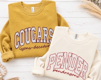 Custom Team Name Applique Sweatshirt, Polka dot print  sweatshirt, Gingham print sweatshirts, Custom School Spirit Shirt, Game day gear