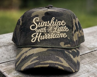 Sunshine With A Little Hurricane Embroidered Canvas Hat, Funny Women's Hat, wild girl Hat, Summer vacation hat, Beach Hat, Summer Hat Gift