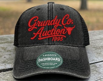Grundy County Auction 3D Puff Embroidered Trucker Hat | 90s Country Throwback | Retro Country Hat | Vintage Inspired Cap | cattle ranch hat