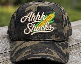 Women's Ahh Shucks 3D puff embroidered Hat, Support Your Local Farm Hat, Farmer hat, Farm Life Gifts, Country Girl hat, Corn hat