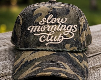 slow mornings club Hat, 3D Puff Embroidered Hat, Mom Hat, Inspirational Baseball Cap, Trendy Womens Hat, Gift for Mom, coffee run hat
