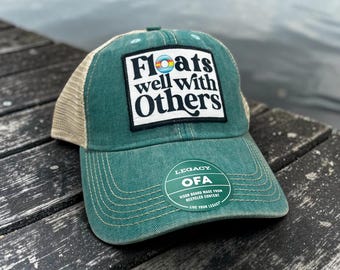 Floats Well with Others Vintatge hat, Funny Pool Hat,  Funny Boating Hat, Neon Foam Trucker Hat, Funny Lake Hat, Funny River Hat, Float Trip