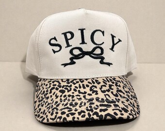 Leopard print 2 toned Canvas hat with Spicy and a 3D Puff Embroidery Bow, Bow lover hat, Trendy bow hat, cute bow hat