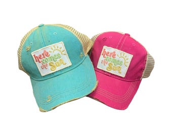 Here Comes The Sun hat, Summer hat, Retro Summer hat , Vacation hat, Beach hat, Summer Vibe hat, Beach Vacation hat, Sea hat, Retro Hat