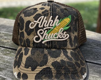 Women's Ahh Shucks 3D puff embroidered Hat, Support Your Local Farm Hat, Farmer hat, Farm Life Gifts, Country Girl hat, Corn hat
