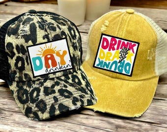 Womens Day Drinker Ponytail Hat, Girls Drinking hats, Women's Drinking Hat, Drink Drank Drunk Hat, Funny ladies hat, Criss cross