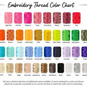 The image is an embroidery thread color chart that displays a limited selection of available embroidery thread colors.