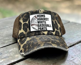 Moms against White Baseball Pants Hat/ Baseball + Softball  Mom hat/ Baseball mom/ Sports Mom Hat/ Boy mom Hat/ Ball field Hat/ Ponytail hat