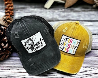 Womens Weekend Hooker Ponytail Cap, Here Fishy Fishy Ponytail hat, Girl Weekend Fishing, Hat for Fishing, Fisherman Gift, Gone Fishing Hat