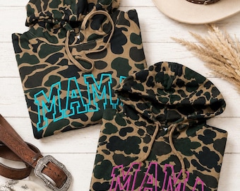 Mama Embroidered Duck Camo Hoodie, Western Camo Sweatshirt, Mama Hoodie, Country Mom Sweatshirt, Mother's Day Gift