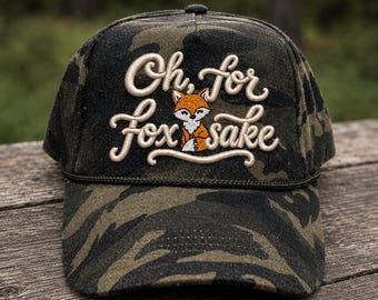 OH For Fox Sake 3D Puff Embroidered Canvas Hat | Funny Fox Trucker Hat | Snarky Embroidery Hat | Custom Thread Color Hat
