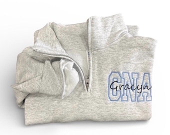 Nurse Quarter Zip Embroidered | Personalized Nurse Name Pullover | Custom Nurse Sweatshirt Cna RN LPN NP | Jerzees NuBlend