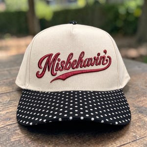 Miss Behavin\' Embroidered Trucker Hat - White & Black with Red Script Miss Behavin main image 3