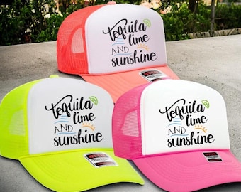 Tequila Lime and Sunshine Foam Trucker Hat, Girls Drinking hats, Day Drinker Hat, Women's Drinking Hat, Bestie gift, Funny alcohol Hat