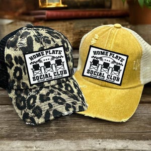 Home Plate Social Club Ponytail hat/ Baseball mom/ Softball Mom Hat/ Sports Mom Hat/ Womens Ballfield hat/ Ballfield Hat/ Ballpark Mama