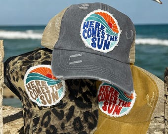 women’s Here Comes The Sun hat, Summer hat, Retro Summer hat , Vacation hat, Beach hat, Summer Vibe hat, Beach Vacation hat, Sea hat, Retro