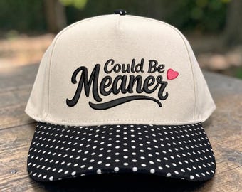 Embroidered Could Be Meaner Hat, Funny Embroidered Hat, Sassy Trucker Hat, Two Tone Canvas Hat, Sarcastic Hat, Cute Hat, Custom Hat,