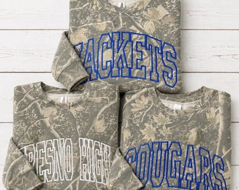 Custom Sports team Camo Sweatshirt, Custom Team Name Embroidered Game Day Crewneck, Game day Camo shirt, College day camo shirt
