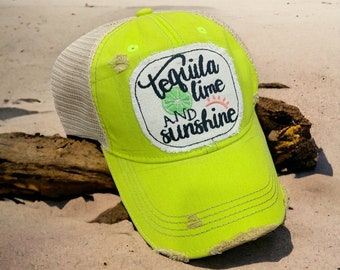 Tequila Lime and Sunshine Hat Girls Drinking hats, Day Drinker Hat, Women's Drinking Hat, Mom gift, Bestie gift,  Funny ladies hat