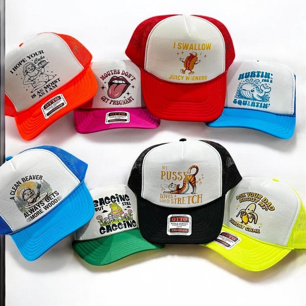 Inapropriate girls foam trucker hats, Embarrassing hats, funny hats for women Women's Drinking Hat, Girls trip hats, Rated R hats