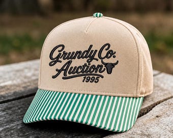 Grundy County Auction 3D Puff Embroidered Trucker Hat | 90s Country Throwback | Retro Country Hat | Vintage Inspired Cap | Country girl hat