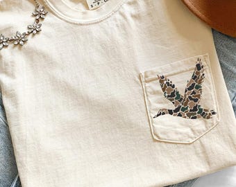 Vintage flying mallard ducks embroidered comfort colors shirt, cozy nature shirt, duck hunting, outdoors wear, camping shirt, Boutique shirt