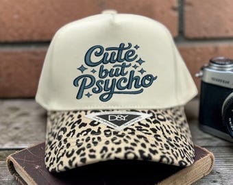 Embroidered Cute but Psycho Hat, Sassy girl hat, funny girl hat, Trendy Retro Hat, statement hat women, girls trip hat, bachelorette hat