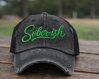 Womens Sober-ish 3D puff embroidered hat, Girls Drinking hats, Funny Alcohol Hats,  Funny ladies hat, gilrs party hat