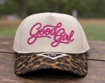Good Girl 3D Puff Embroidered Canvas Hat, 5 Panel Hat, Snapback Hat, Custom Thread Color, Trendy Statement Cap