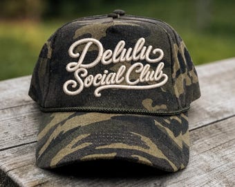 Delulu Social Club Hat, 3D puff Embroidered Trucker Hat, Optimistic girl  Cap, Girls Trip Hat, Delulu Era, fantasy girl hat, overthinker hat