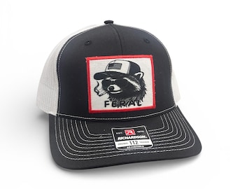 Feral Richardson 112 Hat, Wild one Hat, Funny Racoon Hat, Cute but Feral Hat, Feral summer hat,Funny Racoon Smoking Hat, Adult Humor Hat
