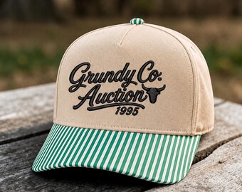 Grundy County Auction 3D Puff Embroidered Trucker Hat | 90s Country Throwback | Retro Country Hat | Vintage Inspired Cap | Country girl hat