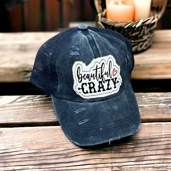 WOMENS Beautiful Crazy Hat, Criss Cross Ponytail Hat, Summer Concert Hat, Country Girl Hat, Summer Hat  Country Music Lover, Song lyrics hat