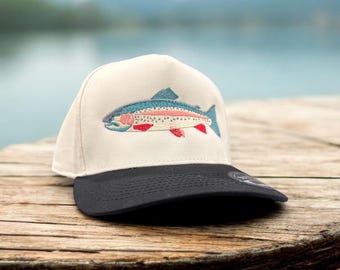 Fishing hat, Trendy Embroidered Trout hat, Here Fishy Fishy hat, Fisherman Gift, Gone Fishing Hat, lake hat, river hat, boating hat