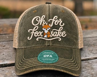 Oh For Fox Sake Hat – Vintage OFA Embroidered Hat – 3D Puff Fox Hat – Funny Trucker Hat – Custom Thread Color Cap, Feral hat
