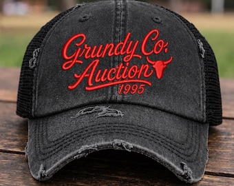 Grundy County Auction 3D Puff Embroidered Trucker Hat | 90s Country Throwback | Retro Country Hat | Vintage Inspired Cap | Ranch girl hat
