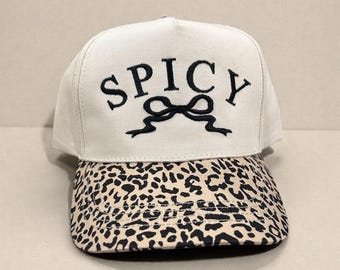 Leopard print 2 toned Canvas hat with Spicy and a 3D Puff Embroidery Bow, Bow lover hat, Trendy bow hat, cute bow hat