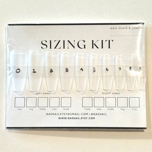 Nail sizing kit-BAENail- press on sizing kit, real size photos of shapes and lengths, cuticle prep, instructions, press on nail sizing