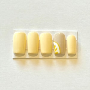 Reusable Custom yellow lemon summer press on nails|yellow, lemon, summer, lemonade|Custom shapes and legths|