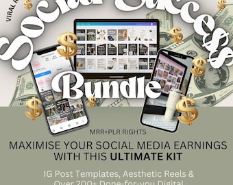 Social Success | Faceless Digital Marketing Bundle | Done For You Products | Passive Income | Aesthetic Content Bundle | MRR & PLR Templates