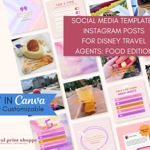 Travel Agent Social Media Templates  | WDW Food Instagram Canva Templates | Travel Agency Marketing Content
