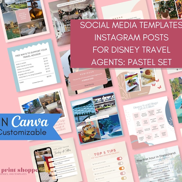 WDW Travel Agent Social Media Templates |  Travel Instagram Canva Template | Travel Agency Marketing Content