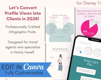 Social Media Templates for WDW Travel Agents | Travel Agent Content Instagram | Travel Agency Marketing Infographic Canva Templates