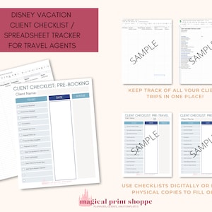 Outil de suivi des clients pour les agents de voyages / Modèles de fiches clients Google pour la gestion des clients et des tâches / Modèles Canva pour agents de voyages pour parcs à thème